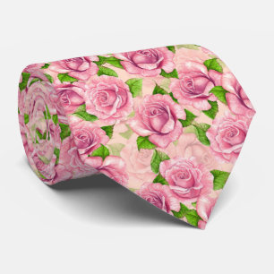 Pink watercolor roses pattern neck tie