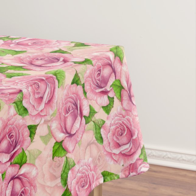 Pink watercolor roses pattern tablecloth (In Situ)