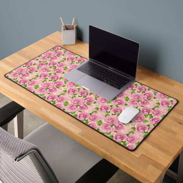 Pink watercolor roses pattern wrapping paper desk mat (Office 2)