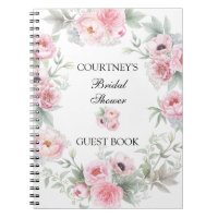 Pink Watercolor Roses Peonies Poppies Guest Book