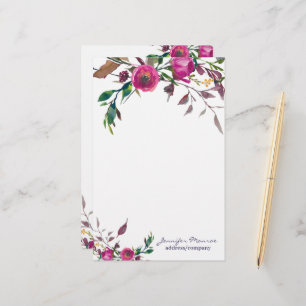 Pink watercolor roses personalized stationery