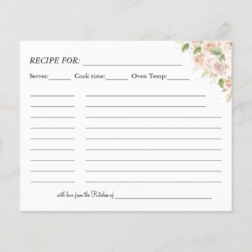 Pink Watercolor Roses Recipe Card Flyer