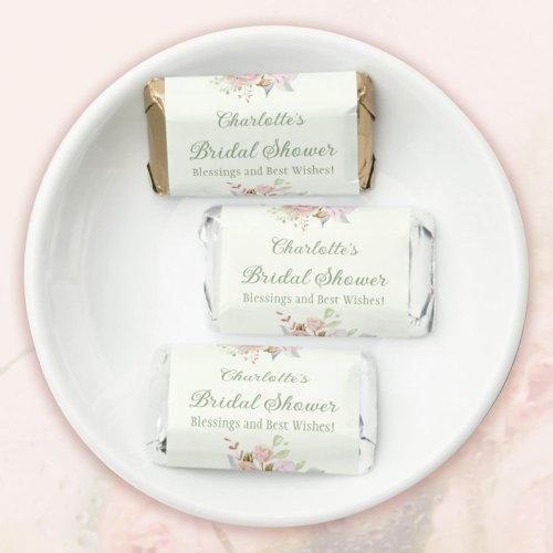 Pink Watercolor Roses Sage Green Bridal Shower Hersheys Miniatures