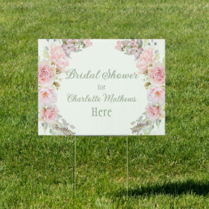 Pink Watercolor Roses Sage Green Bridal Shower Sign