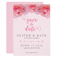 Pink Watercolor Roses Save the Date Card