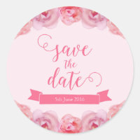 Pink Watercolor Roses Save the Date Classic Round Sticker