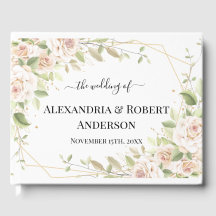 Pink Watercolor Roses Wedding Guest Book