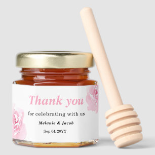 Pink Watercolor Roses Wedding Honey Jar Favors