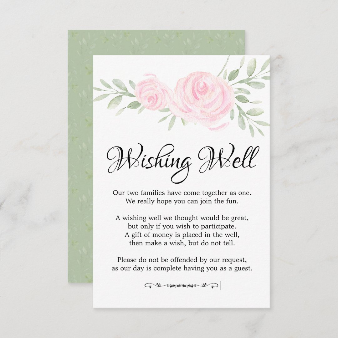 Pink Watercolor Roses Wedding Wishing Well Card | Zazzle