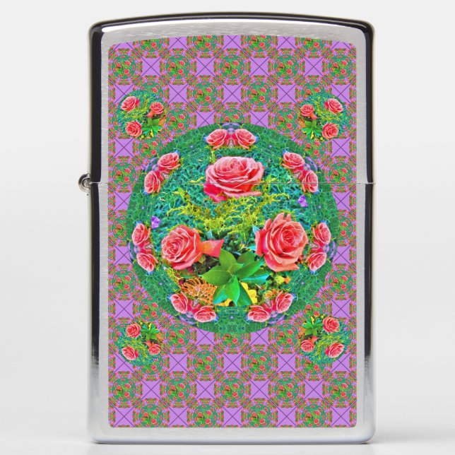 Pink Watercolor Roses  Zippo Lighter (Front)