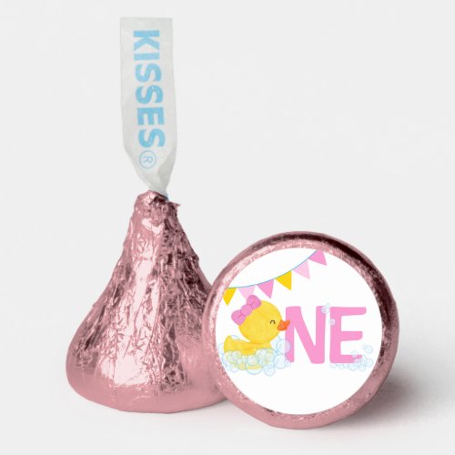 Pink Watercolor Rubber Duck 1st Birthday ONE Hersheys Kisses