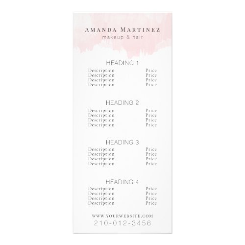 Pink Watercolor Salon Price List Service Menu