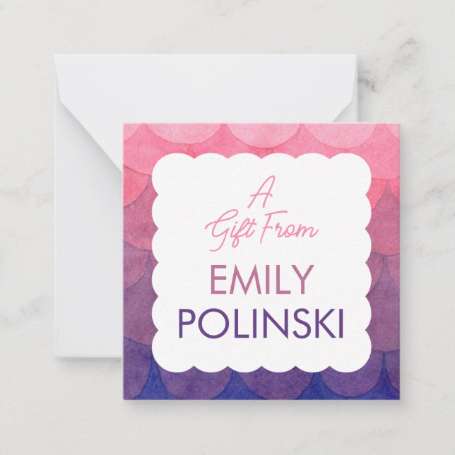 Pink Watercolor Scalloped Girls Gift Enclosure Note Card (Front)