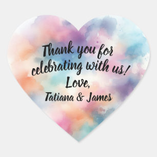 Pink Watercolor Script Customizable Thank You  Heart Sticker