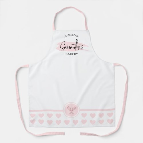 Pink Watercolor Script Name Bakery Chef Caterer Apron