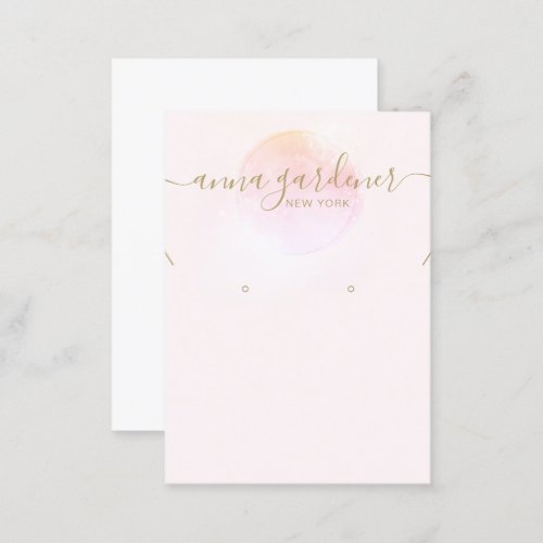 Pink Watercolor Script Necklace Earring Display Business Card
