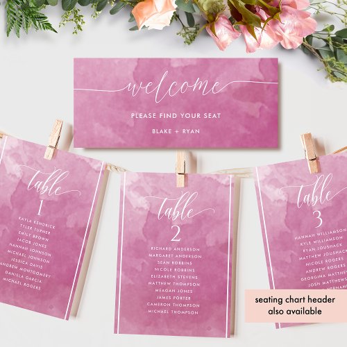 Pink Watercolor Seating Plan Card with Guest Name