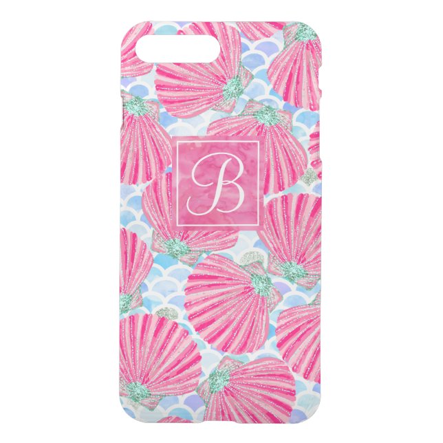 Pink Watercolor Shells Mermaid Scales Personalized Uncommon iPhone Case (Back)
