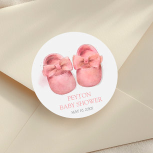 Pink Watercolor Shoes Baby Shower Classic Round Sticker