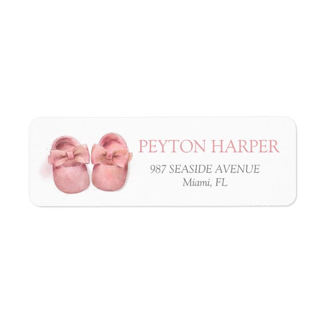 Pink Watercolor Shoes Baby Shower Label (Front)