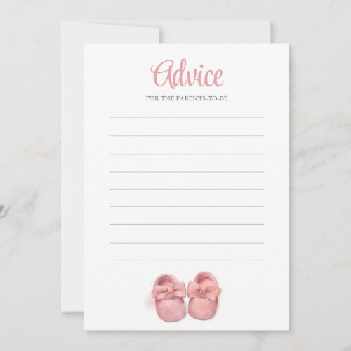 Pink Watercolor Shoes Girl Baby Shower Advice Card