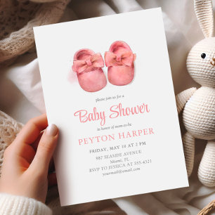 Pink Watercolor Shoes Girl Baby Shower Invitation