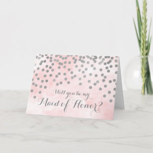 Pink Watercolor Silver Dots Maid of Honor Invite