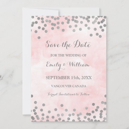 Pink Watercolor Silver Photo Save the Date