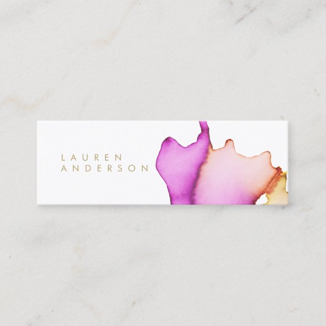 Pink Watercolor Skinny Business Card (Front)