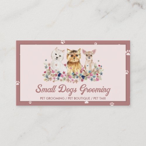 Pink Watercolor Small Dog Paw Print Pet Sitter Business Card