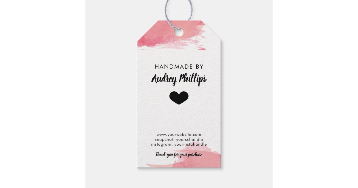 pink watercolor smudges handmade by product tag zazzle com pink watercolor smudges handmade by product tag zazzle com