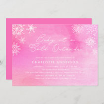 Pink Watercolor Snowflakes Baby Shower Invitation