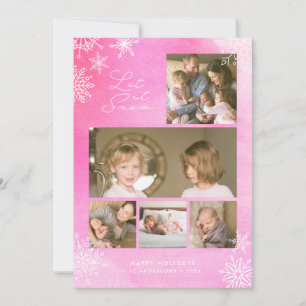 Pink Watercolor Snowflakes Let it Snow Photo Holiday Card