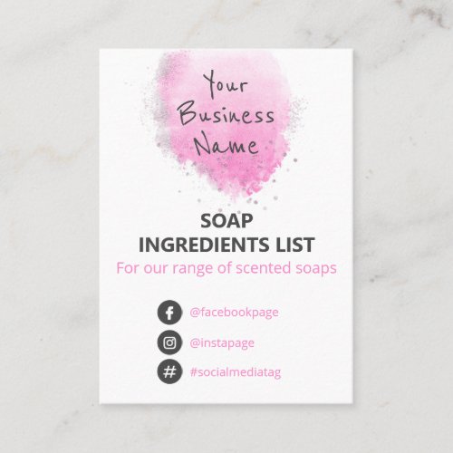 Pink Watercolor Soap Fragrance Logo Ingredients Business Card