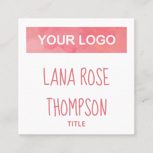Pink Watercolor Social Media Icons  Your Logo Square Business Card