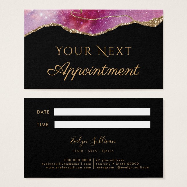 pink watercolor sparkle Appointment Card (Front & Back)
