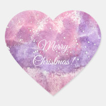 Pink Watercolor Sparkle Merry Christmas Heart