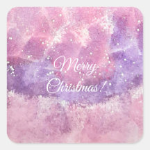 Pink Watercolor Sparkle Merry Christmas Square