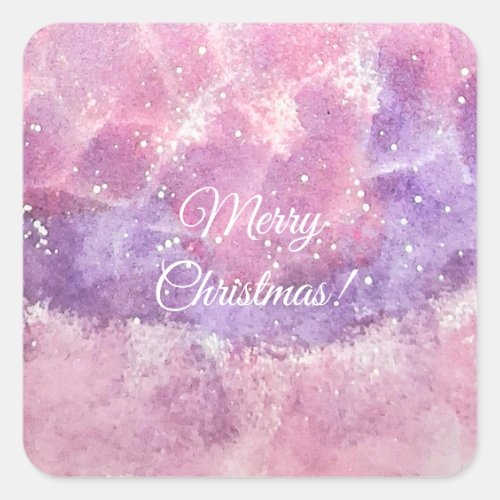 Pink Watercolor Sparkle Merry Christmas Square Sticker