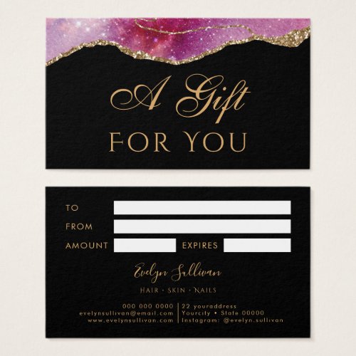 Pink watercolor sparkle on Black Gift Card
