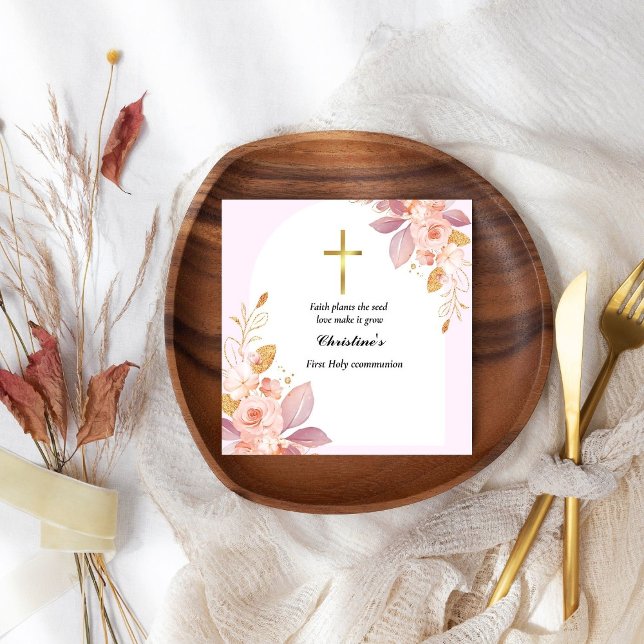 Pink Watercolor splash first communion  Napkins (Creator Uploaded)