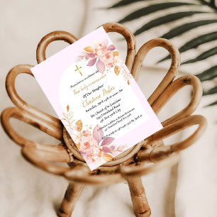 Pink watercolor splash first holy communion invitation