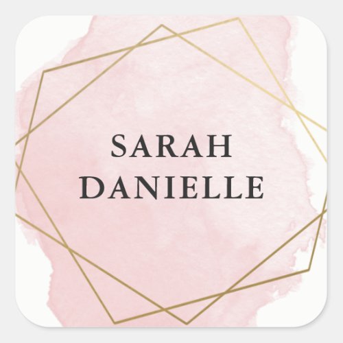 Pink Watercolor Splash Gold Frame Favor Sticker