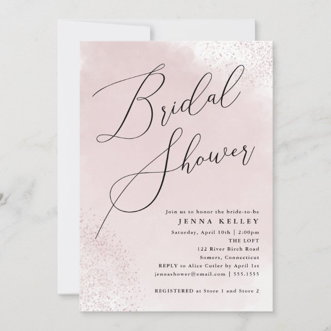 Pink Watercolor Splash, Minimalist Bridal Shower Invitation (Front)