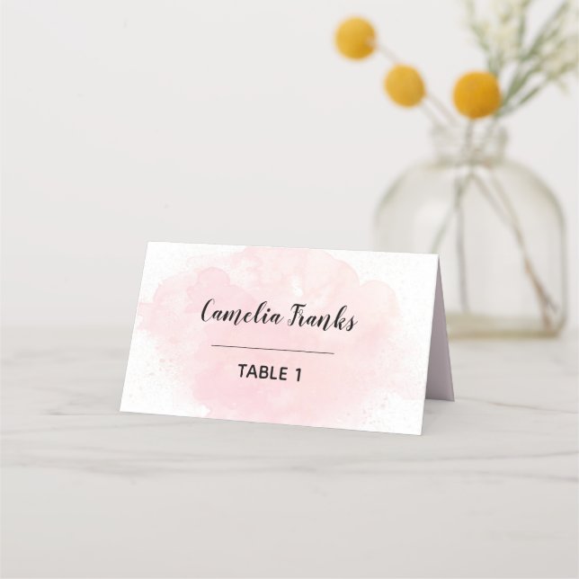 Pink Watercolor Splash Place Card (Front)