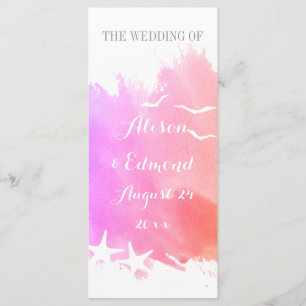 Pink watercolor, starfish beach wedding program