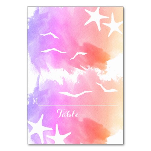 Pink watercolor starfish summer wedding place card