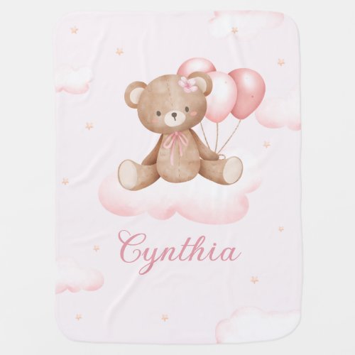 Pink Watercolor Stars Boho Teddy Bear Baby Girl
