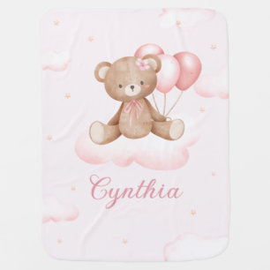 Pink Watercolor Stars Boho Teddy Bear Baby Girl Blanket