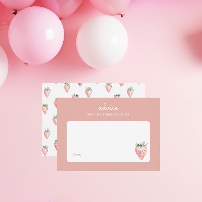 Pink Watercolor Strawberry Parenting Advice Note Card (pink coquette advice for the parents blank card for a berry sweet baby shower. Watercolor strawberry)
